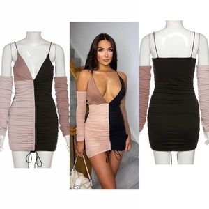 Sexy v neck color block dress